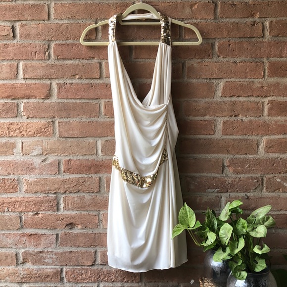 RAMPAGE GRECIAN GOLD HALTER WRAP SEQUIN DRESS - Picture 7 of 8